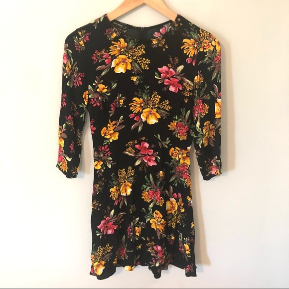 Zara Basic Collection Black Mini Dress w/ Florals - Picture 2 of 9